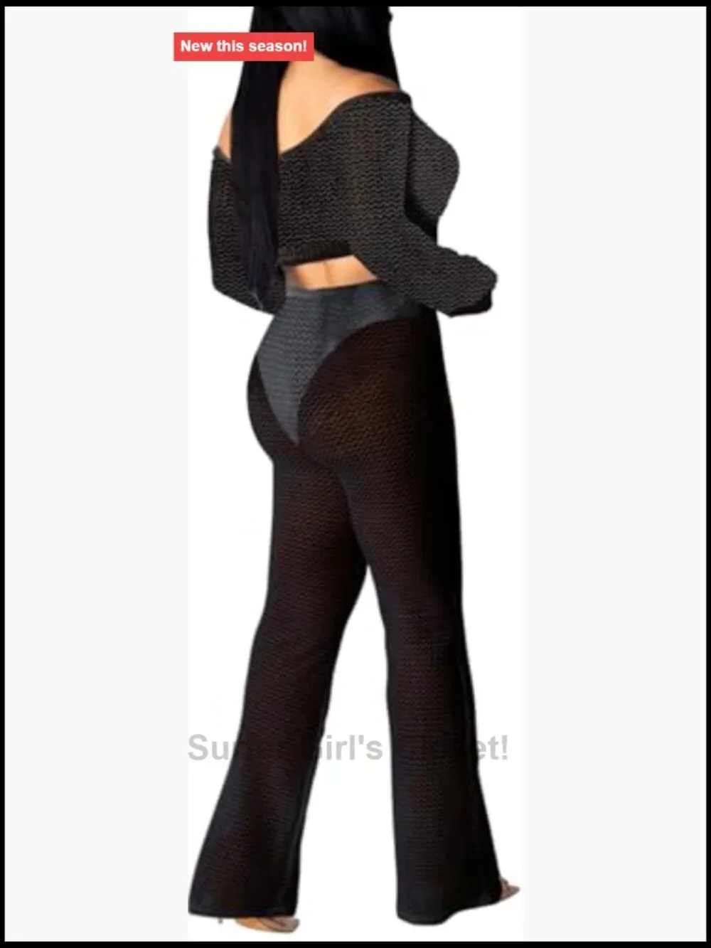 Off Shoulder Crop Top & Wide Leg Pants Bikini Cover Up Set